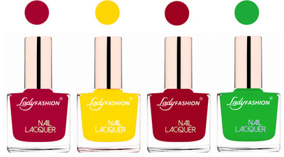 

Lady Fashion Ultra High Shine Long Stay Nail Polish Pink,Yellow,Dark Red,Light Green(Pack of 4)