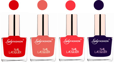 

Lady Fashion Ultra High Shine Long Stay Nail Polish Bright Red,Light Orange,Baby Pink,Blue(Pack of 4)