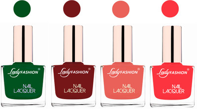 

Lady Fashion Ultra High Shine Long Stay Nail Polish Dark Green,Juicy Red,Light Orange,Baby Pink(Pack of 4)