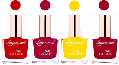 

Lady Fashion Ultra High Shine Long Stay Nail Polish Juicy Red,Pink,Yellow,Dark Red(Pack of 4)