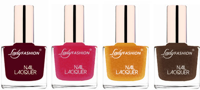 

Lady Fashion Ultra High Shine Long Stay Nail Polish Maroon,Abricoat Rose,Golden,Mettalic Brown(Pack of 4)