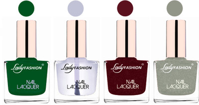 

Lady Fashion Ultra High Shine Long Stay Nail Polish Dark Green,Top Coat,Maroon,Grey(Pack of 4)