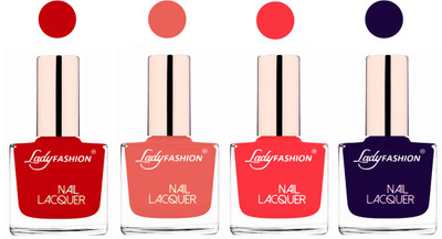 

Lady Fashion Ultra High Shine Long Stay Nail Polish Juicy Red,Light Orange,Baby Pink,Blue(Pack of 4)