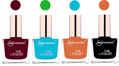

Lady Fashion Ultra High Shine Long Stay Nail Polish Maroon,Sky Blue,Nude,Black(Pack of 4)