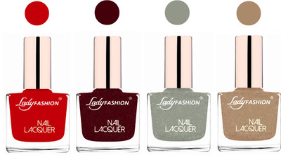 

Lady Fashion Ultra High Shine Long Stay Nail Polish Juicy Red,Maroon,Grey,Beach Nude(Pack of 4)