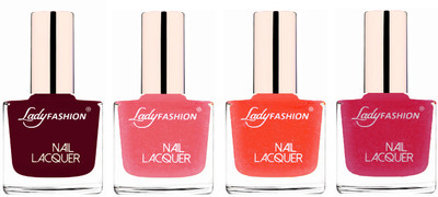 

Lady Fashion Ultra High Shine Long Stay Nail Polish Maroon,Silky Pink,Orange Silk,abricoat Rose(Pack of 4)