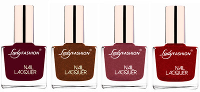 

Lady Fashion Ultra High Shine Long Stay Nail Polish Maroon,Copper,Mauve,Red(Pack of 4)