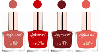 

Lady Fashion Ultra High Shine Long Stay Nail Polish Nude,Juicy Red,Coffee,Light Orange(Pack of 4)
