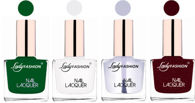 

Lady Fashion Ultra High Shine Long Stay Nail Polish Dark Green,White,Top Coat,Maroon(Pack of 4)