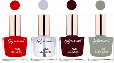 

Lady Fashion Ultra High Shine Long Stay Nail Polish Juicy Red,Transparent Maroon,Grey(Pack of 4)