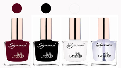 

Lady Fashion Ultra High Shine Long Stay Nail Polish Maroon,Black,White,Transparent(Pack of 4)