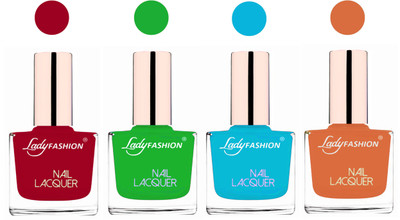 

Lady Fashion Ultra High Shine Long Stay Nail Polish Dark Red,Light Green,Sky Blue,Nude(Pack of 4)