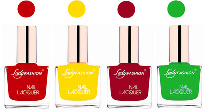 

Lady Fashion Ultra High Shine Long Stay Nail Polish Juicy Red,Yellow,Dark Red,Light Green(Pack of 4)