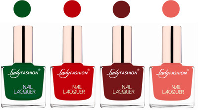 

Lady Fashion Ultra High Shine Long Stay Nail Polish Dark Green,Juicy Red,Coffee,Light Orange(Pack of 4)