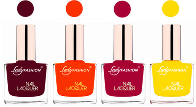 

Lady Fashion Ultra High Shine Long Stay Nail Polish Maroon,Juicy Orange,Pink,Yellow(Pack of 4)
