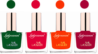 

Lady Fashion Ultra High Shine Long Stay Nail Polish Dark Green,Sweet Red,Juicy Orange,Pink(Pack of 4)