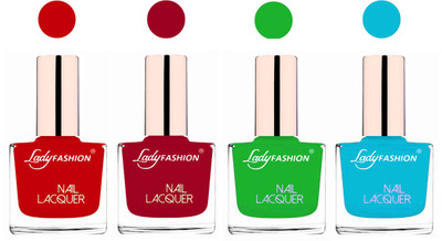 

Lady Fashion Ultra High Shine Long Stay Nail Polish Juicy Red,Dark Red,Light Green,Sky Blue(Pack of 4)