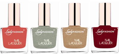Lady Fashion Ultra High Shine Long Stay Nail Polish Nude,Grey,Beach Nude,Pink(Pack of 4)