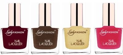 

Lady Fashion Ultra High Shine Long Stay Nail Polish Maroon,Mettalic Brown,Mettalic Gold,Mettalic Pink(Pack of 4)