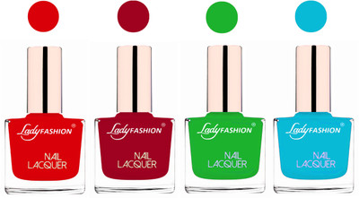 

Lady Fashion Ultra High Shine Long Stay Nail Polish Bright Red,Dark Red,Light Green,Sky Blue(Pack of 4)