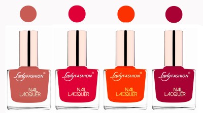 

Lady Fashion Ultra High Shine Long Stay Nail Polish Nude,Sweet Red,Juicy Orange,Pink(Pack of 4)