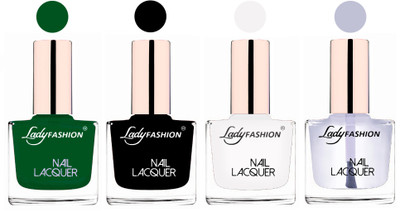 

Lady Fashion Ultra High Shine Long Stay Nail Polish Dark Green,Black,White,Top Coat(Pack of 4)