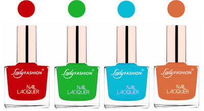 

Lady Fashion Ultra High Shine Long Stay Nail Polish Juicy Red,Light Green Sky Blue,Nude(Pack of 4)