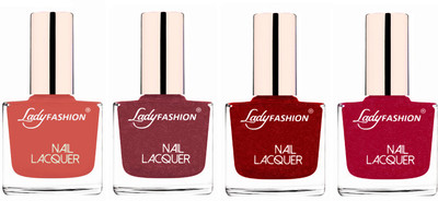 

Lady Fashion Ultra High Shine Long Stay Nail Polish Nude,Mauve,Red,Bright Pink(Pack of 4)