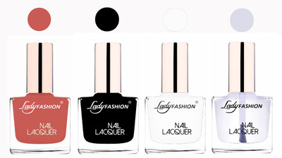 

Lady Fashion Ultra High Shine Long Stay Nail Polish Nude,Black,White,Transparent(Pack of 4)