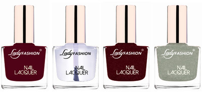 

Lady Fashion Ultra High Shine Long Stay Nail Polish Maroon,Transparent,Maroon,Grey(Pack of 4)