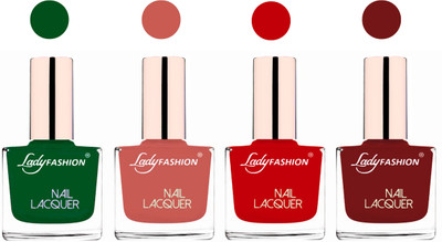 

Lady Fashion Ultra High Shine Long Stay Nail Polish Dark Green,Nude,Juicy Red,Coffee(Pack of 4)