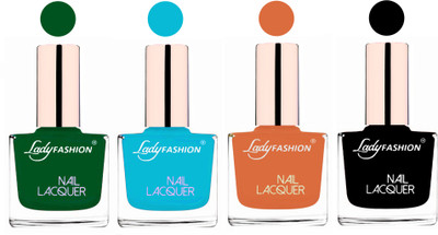 

Lady Fashion Ultra High Shine Long Stay Nail Polish Dark Green,Sky Blue,Nude,Black(Pack of 4)