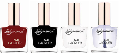 

Lady Fashion Ultra High Shine Long Stay Nail Polish Coffee,Black,White,Transparent(Pack of 4)