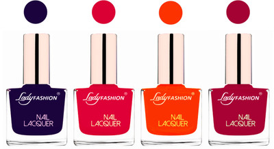 

Lady Fashion Ultra High Shine Long Stay Nail Polish Blue,Sweet Red,Juicy Orange,Pink(Pack of 4)
