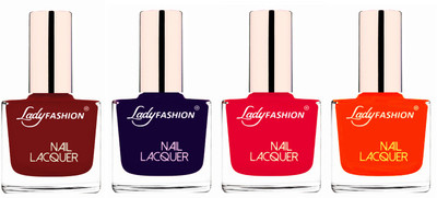 

Lady Fashion Ultra High Shine Long Stay Nail Polish Coffee,Blue,Sweet Red,Juivy Orange(Pack of 4)