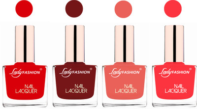 

Lady Fashion Ultra High Shine Long Stay Nail Polish Bright Red,Coffee,Light Orange,Baby Pink(Pack of 4)