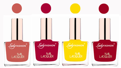 

Lady Fashion Ultra High Shine Long Stay Nail Polish Nude,Pink,Yellow,Dark Red(Pack of 4)