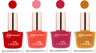 

Lady Fashion Ultra High Shine Long Stay Nail Polish Juicy Red,Orange Silk,Abricoat Rose,Golden(Pack of 4)