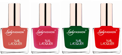 

Lady Fashion Ultra High Shine Long Stay Nail Polish Nude,Mettalic Pink,Dark Green,Bright Red(Pack of 4)