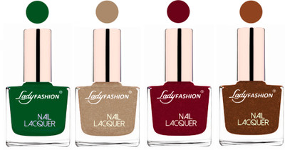 

Lady Fashion Ultra High Shine Long Stay Nail Polish Dark Green,Beach Nude,Pink,Copper(Pack of 4)