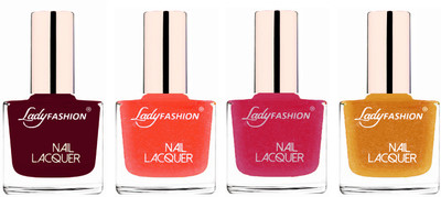 

Lady Fashion Ultra High Shine Long Stay Nail Polish Maroon,Orange Silk,Abricoat Rose,Golden(Pack of 4)