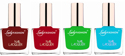 

Lady Fashion Ultra High Shine Long Stay Nail Polish Coffee,Dark Red,Light Green,Sky Blue(Pack of 4)