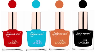 

Lady Fashion Ultra High Shine Long Stay Nail Polish Juicy Red,Sky Blue,Nude,Black(Pack of 4)