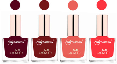

Lady Fashion Ultra High Shine Long Stay Nail Polish Maroon,Coffe,Light Orange,Baby Pink(Pack of 4)