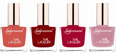 

Lady Fashion Ultra High Shine Long Stay Nail Polish Nude,Red,Bright Pink,Silky Pink(Pack of 4)