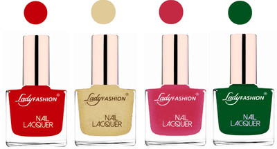 

Lady Fashion Ultra High Shine Long Stay Nail Polish Juicy Red,Mettalic Brown,Mettalic Pink,Dark Green(Pack of 4)