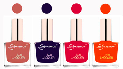 

Lady Fashion Ultra High Shine Long Stay Nail Polish Nude,Blue,Sweet Red,Juicy Orange(Pack of 4)