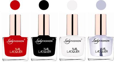 

Lady Fashion Ultra High Shine Long Stay Nail Polish Juicy Red,Black,White,Transparent(Pack of 4)