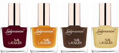 

Lady Fashion Ultra High Shine Long Stay Nail Polish Maroon,Golden,Mettalic Brown,Mettalic Gold(Pack of 4)
