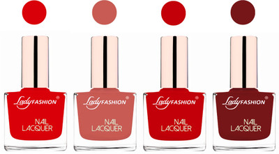 

Lady Fashion Ultra High Shine Long Stay Nail Polish Bright Red,Nude,Juicy Red,Coffee(Pack of 4)